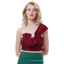 Belle Poque Sexy Womens Asymmetrical One Shoulder Big Bow-Tie Decorated Cropped Wine Red Tops BP000343-2